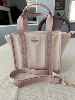 kate spade Kip Canvas Tote crossbody handbag with Detachable Strap rose smock
